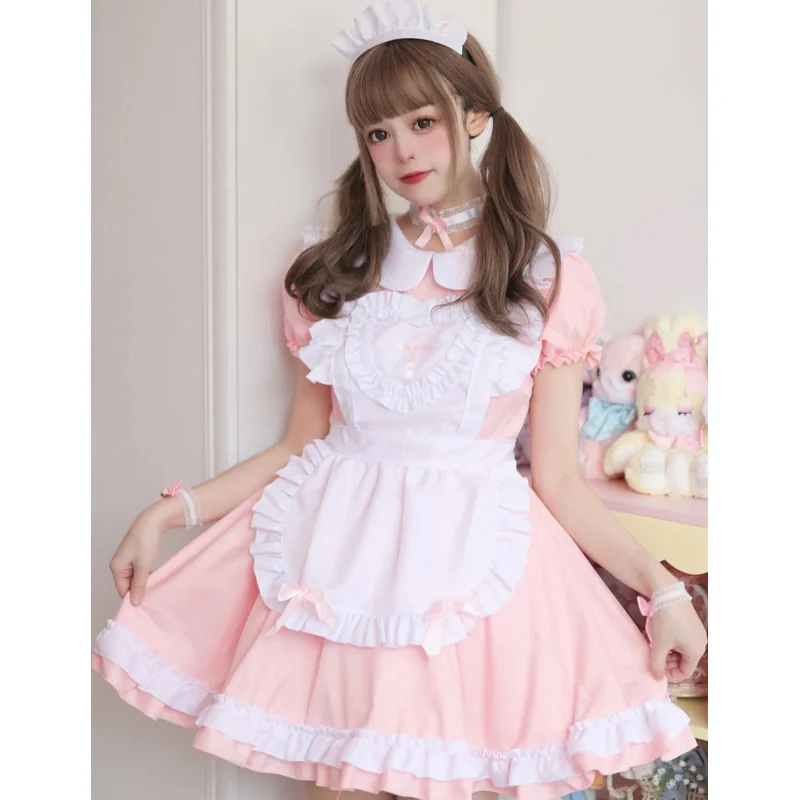 Cosplay maid costume anime cream sweetheart outfit Pink Lolita Dress cute girl maid wear uniform short-sleepled nurse costumes d