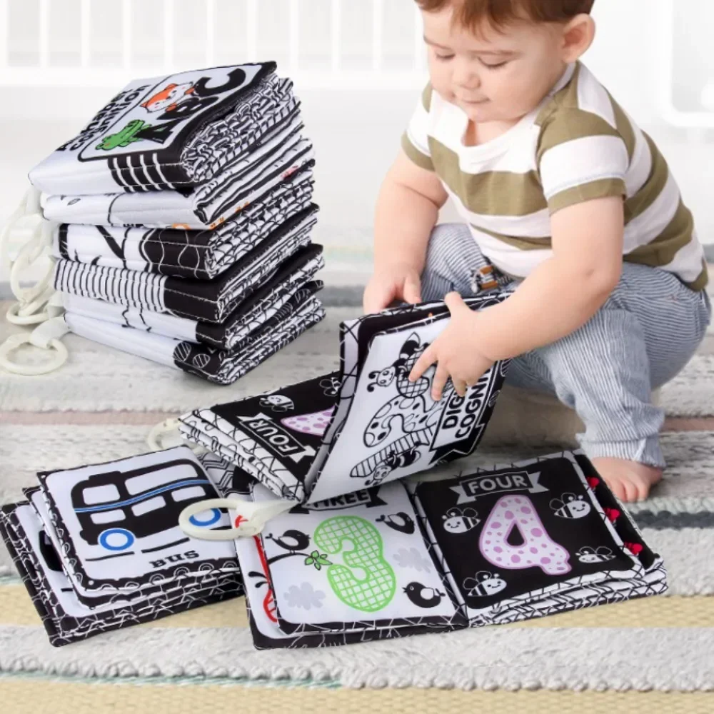 Soft Baby Clothes Book Sensory Toy Black and White High Contrast Visual Stimulation Book Toddler Early Learning Educational Book