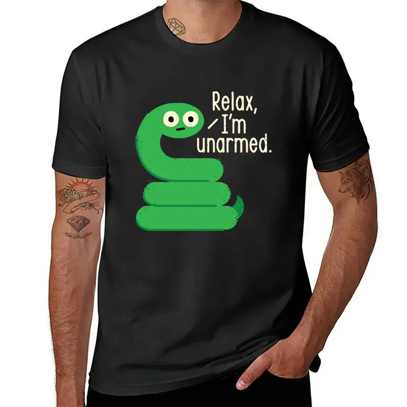 Fangs for Understanding Printed T-shirt Funny Green Snake Relax Im Unarned Man Tshirt Kawaii Cartoon Woman Short-sleev Tops