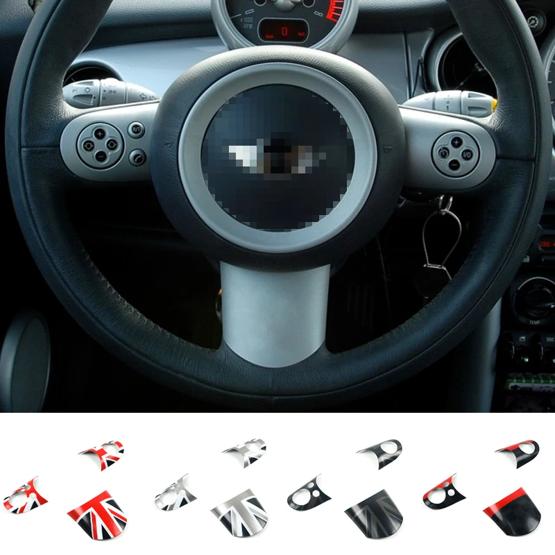 Grey Union Jack Steering Wheel Panel Multimedia Button Cover For MINI Cooper S R53 R52 Panel Button Switch Trim Accessories