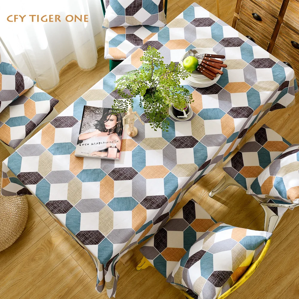 Nordic Geometric Plaid Cotton Linen Pastoral Floral Tablecloth Antifouling Rectangular Tablecloth Table Cover Kitchen Decoration