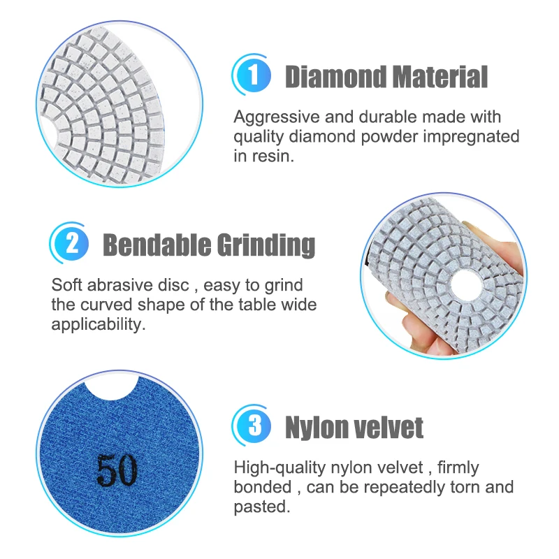 CMCP 1 قطعة لوحة تلميع الماس 4 بوصة 100 مللي متر رطب/جاف للخرسانة حجر الرخام طحن الرملي القرص مجموعة 50-10000 حصى