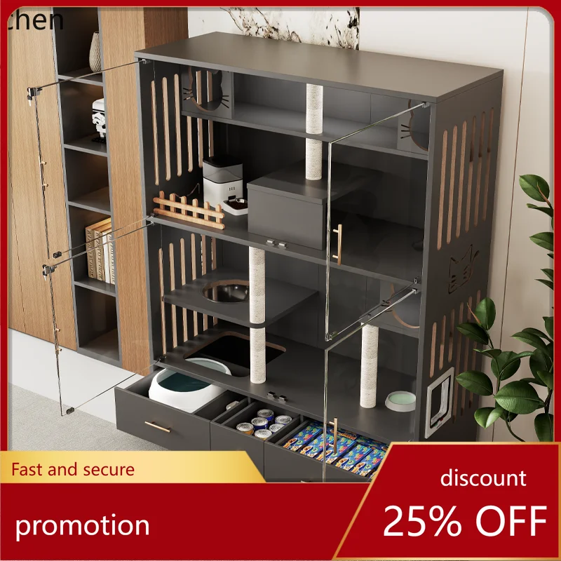 

HT cat nest cat villa solid wood household indoor with toilet integrated oversized cat cabinet large