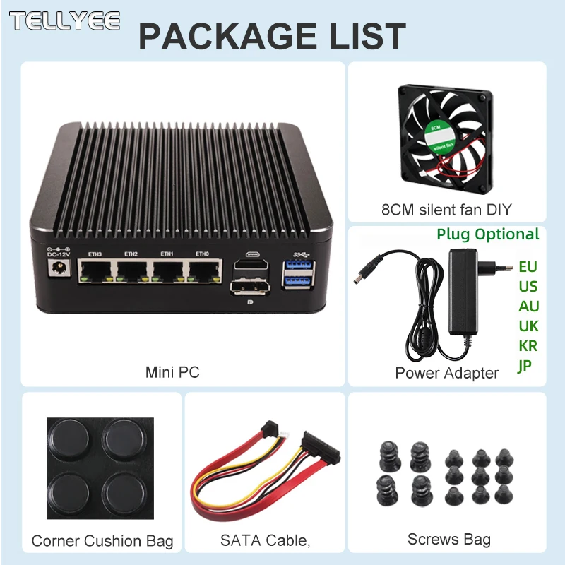 12th Generation Intel N100 นุ่ม Router 4x i226-V 2.5G LAN 1 * COM RJ45 Fanless Mini PC ไฟร์วอลล์คอมพิวเตอร์ HD DP USB3.0 Type-C pfSense PVE ESXi