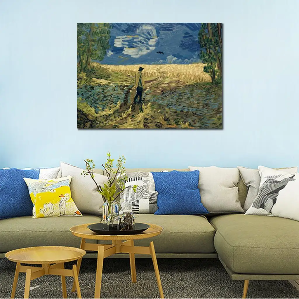 Customized Textured Canvas Art Oil Paintings Walking Wheatfield with Crows Handmade Van Gogh Landscape Artwork Modern Home Decor