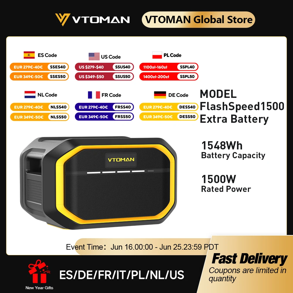 VTOMAN FlashSpeed1500 Extra Battery 1548Wh for VTOMAN FlashSpeed1000/FlashSpeed1500 Power station with1500W(3000W Peak)