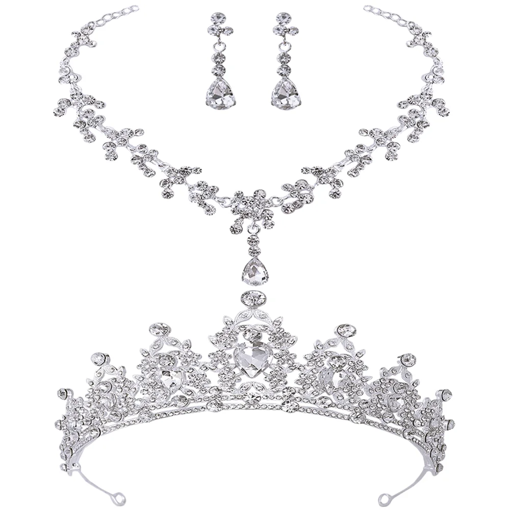 

Crown Necklace Earrings Wedding Accessories for Brides Crystal Jewelry Women's Rhinestone Tiaras Bridal Miss Choker