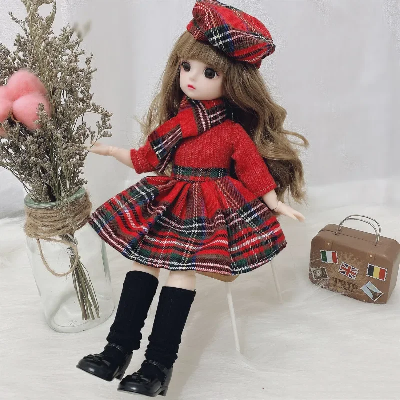 

30 Cm 1/6 BJD Doll Winter Dress Set 21 Movable Joint Makeup Cute Girl Brown Eyes Fashionable New Skirt DIY Toy Gift