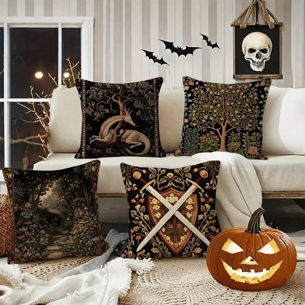 Medieval Unicorn Art Cushion Cover Halloween decoration trick or treat cushion cover, ghost, pumpkin head, bat decoration