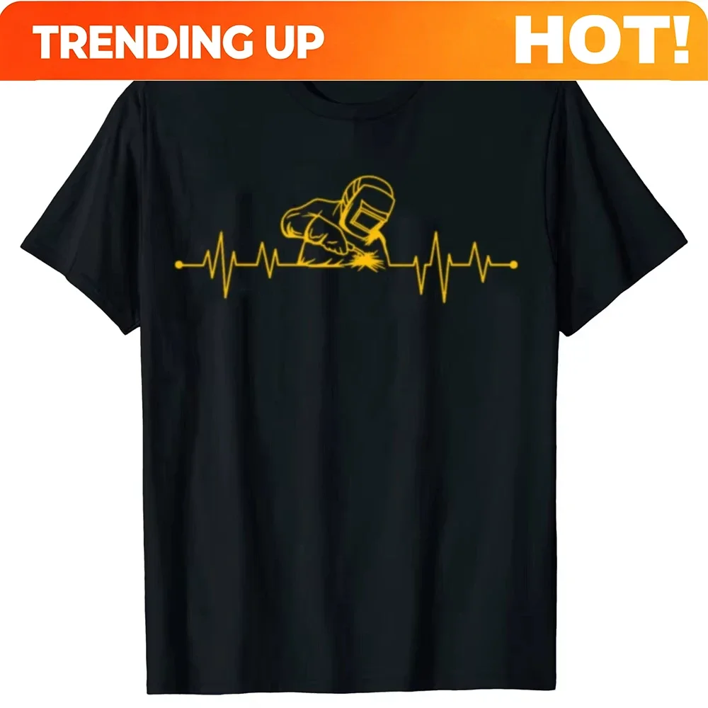 Customization Funny Welding Heartbeat Welder Metal Graphic T-shirts Men Women's Fashion Casual Tshirt Cotton Loose Oversized T