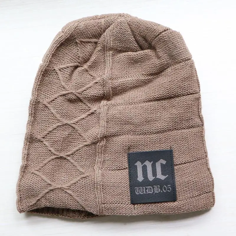 New Unisex Warm Winter Hat Fashion NC Letter Label Knitted Hats For Men & Women Add Fur Lined Thick Ski Beanie Cap