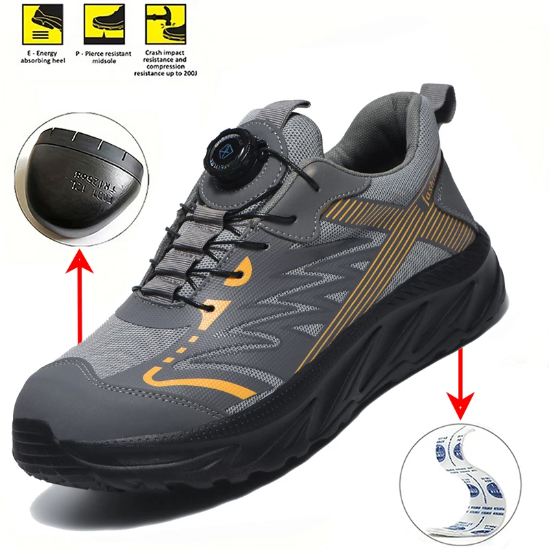Drehknopf-Arbeitsschuhe für Herren mit Stahlkappe, Industrielle Sicherheitsstiefel, Atmungsaktive Sicherheits-Sneaker