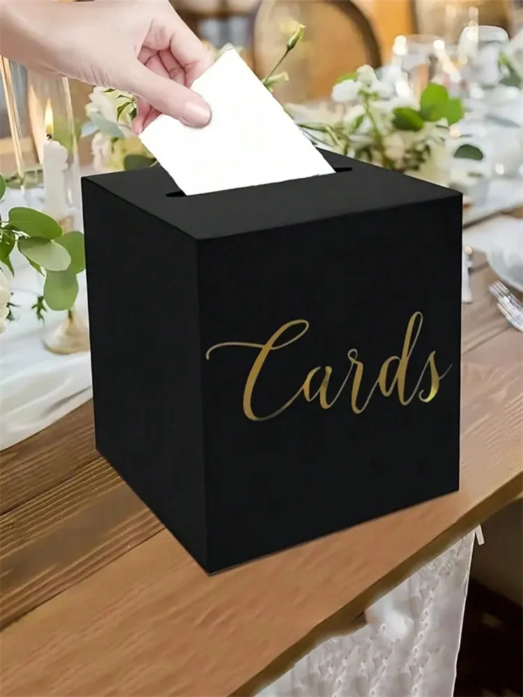 1pc Black Wedding Card Box Gift Card Case with 10 Cards Graduation Message Blessing Voting Box for Birthday Wedding Retirement