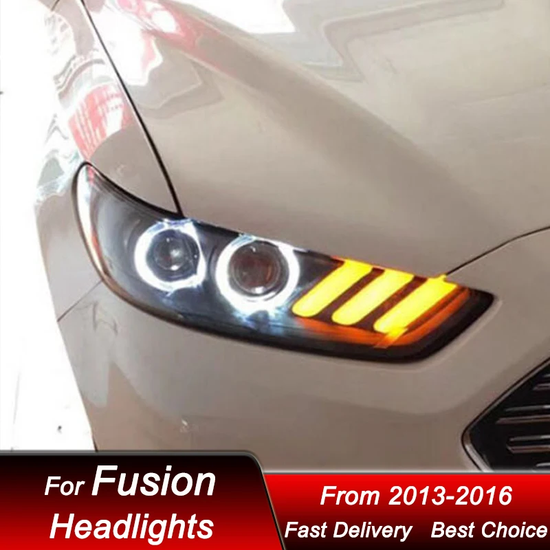 Car Headlights For Ford Fusion Mondeo 2013-2016 Mustang style full LED Auto Headlamp Assembly Projector Lens Accessories Kit