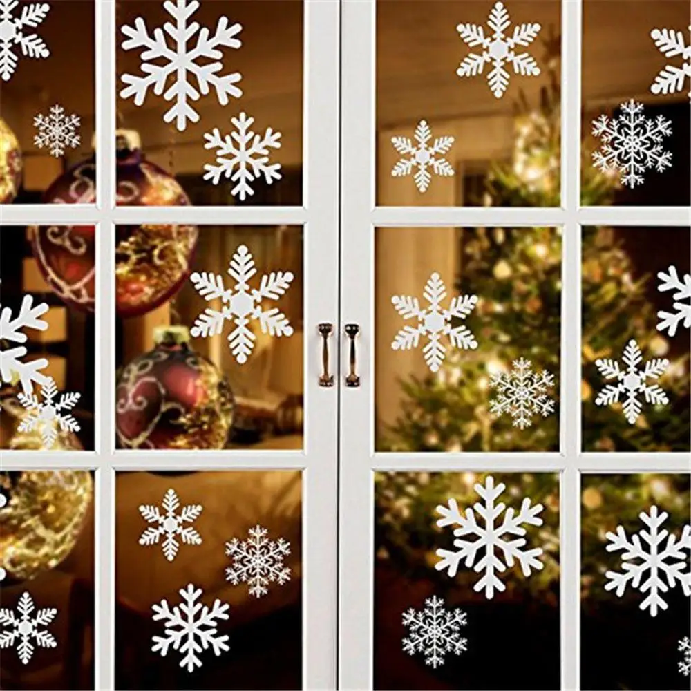 27/38PCS Xmas Winter Mural Festival Supplies Wall Art Snow Flakes Decals Christmas Window Stickers Shopwindow Ornament