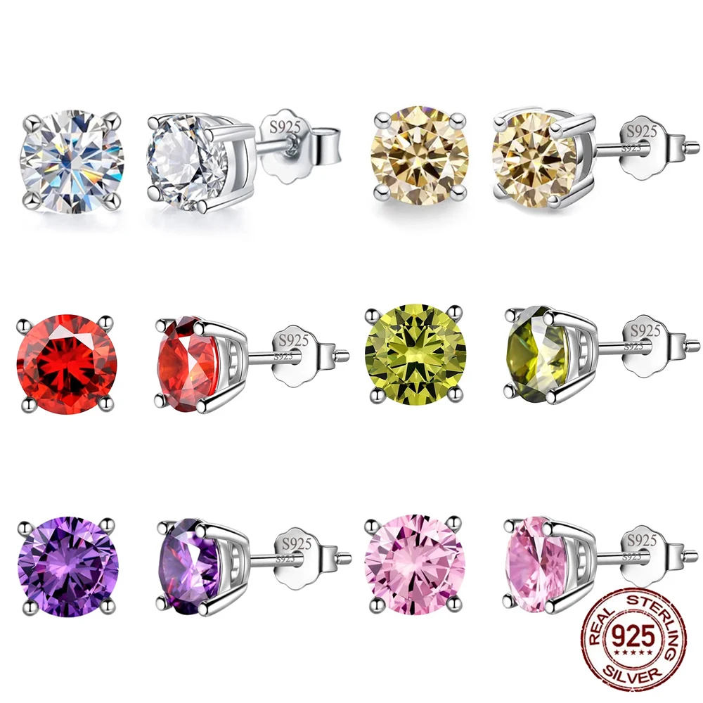 CWWZircons Orecchini a bottone rotondi con zirconi cubici colorati scintillanti in argento sterling 925 per le donne Gioielleria raffinata per feste quotidiane chic SE052
