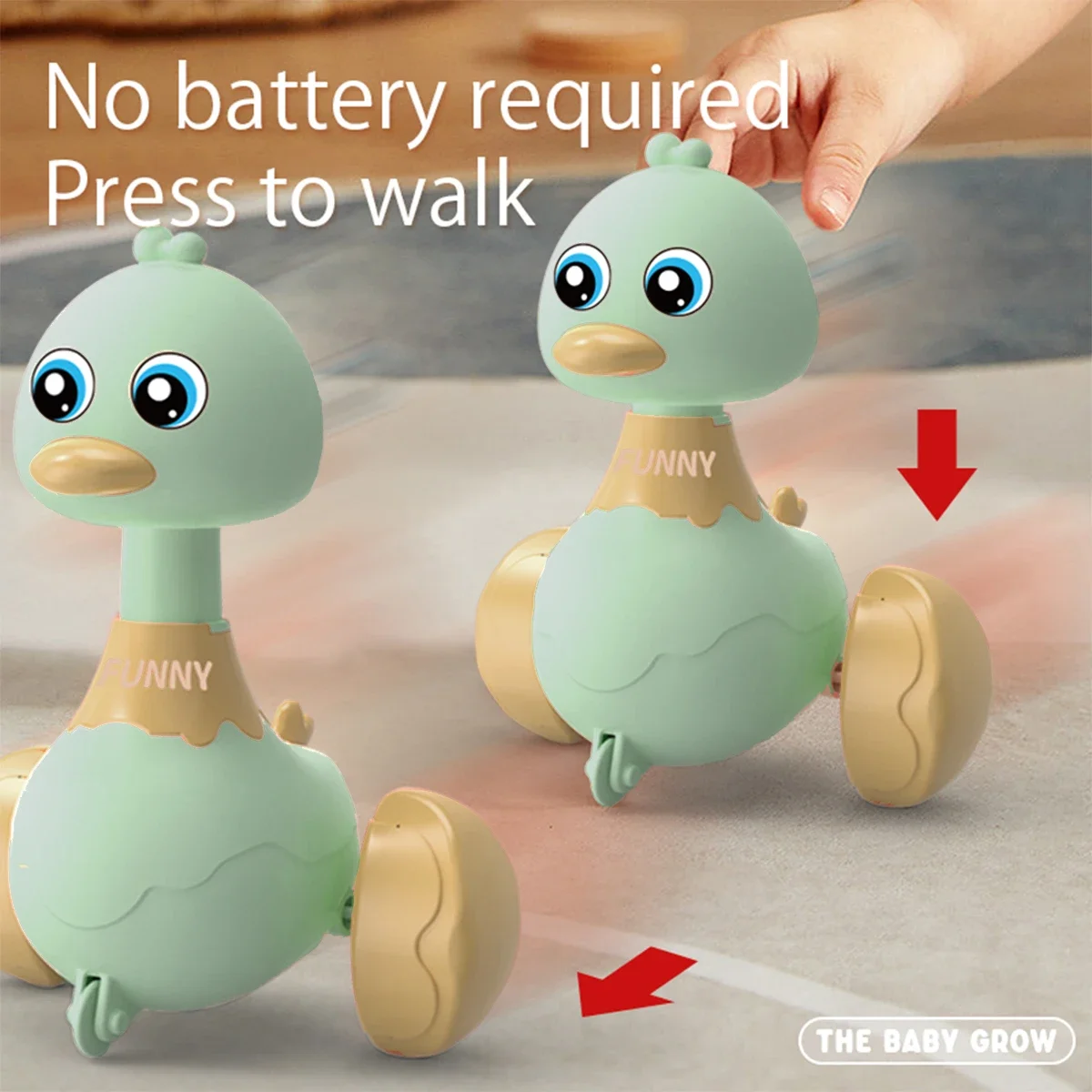 押して跳ねるおもちゃ ロッキングダック 赤ちゃんパズル 学習 爬行感覚 (グリーンダック)