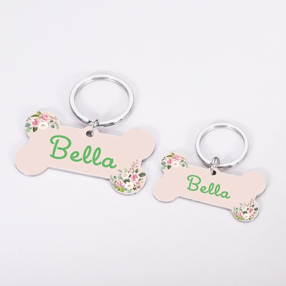 Customized Dog Cat ID Tag Flower Pet Collar Accessories Pets Name Tags Personalized Stainless Steel Pet Collars Tag Pet Necklace