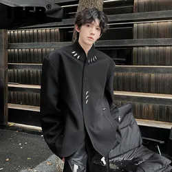 IEFB Chinese Style Short Suit Jacket Men's Wear New Niche Design With Metal Buckle Shoulder Pad Single Breasted Autumn 9C7346