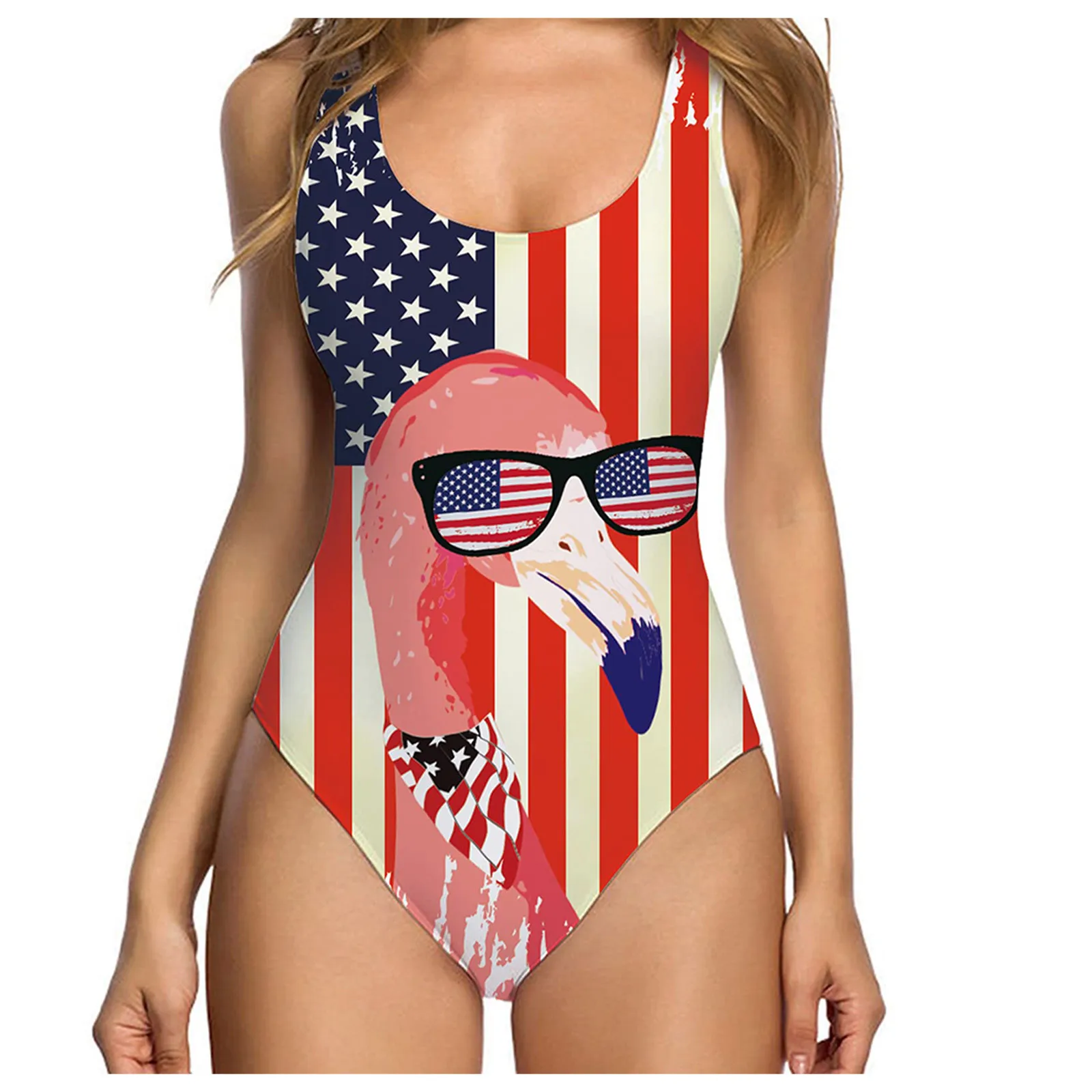 

One Piece Interesting Fashion Sexy Round Neck Sleeveless Funny 3D Graphics Fake Breast Hairy Printing Comfort Swimsuit For Lady