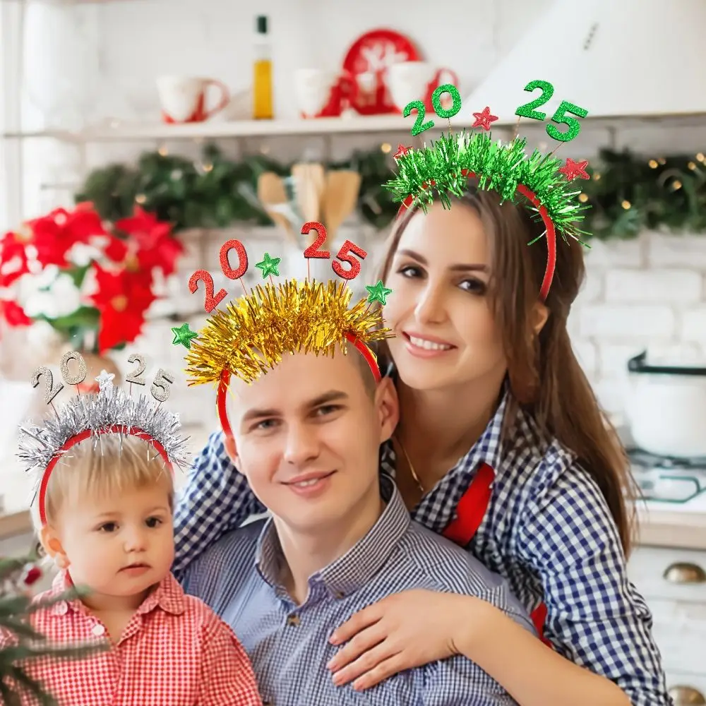 Lantejoulas 2025 feliz ano novo bandana de plástico carta natal headpiece fotográfico suprimentos de natal