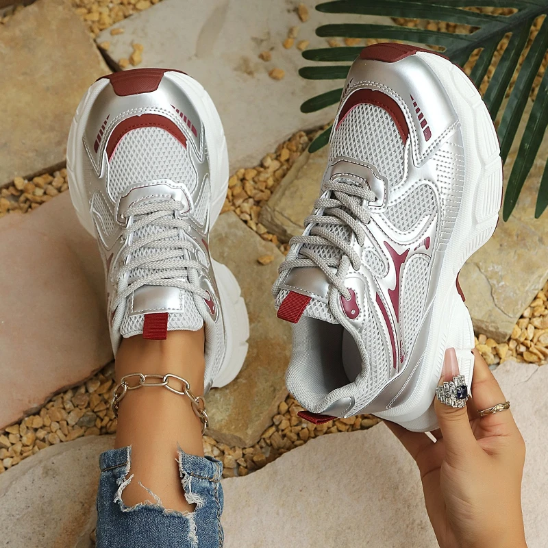 Pancake-style Thick-soled Round-top Lace-up Multi-color Versatile Comfortable Anti-slip Breathable Sports Women's Single Shoes