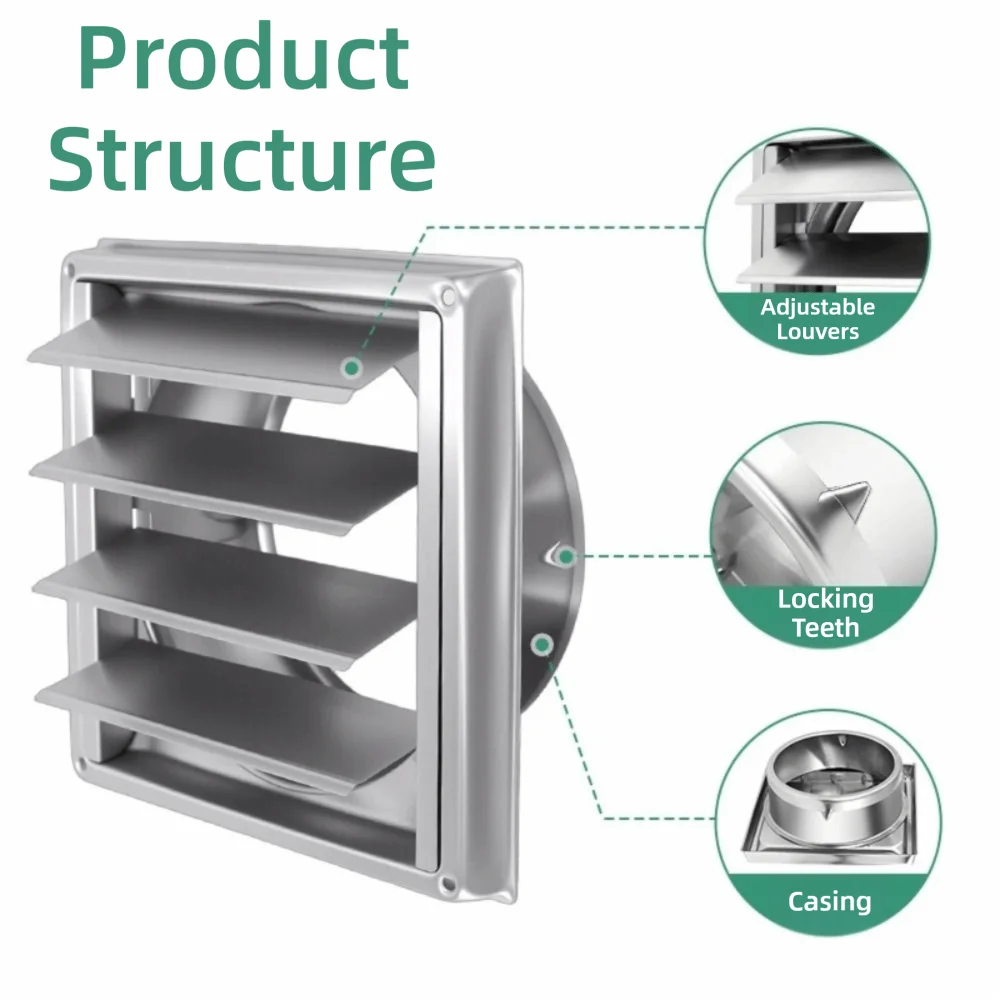 Vent Systems Stainless Steel Air Vent Duct Grill 100/125/150mm Square Ventilation Cover With Screen Extractor Vent