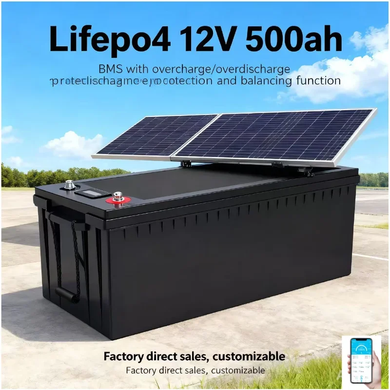 12V 500AH Lifepo4 Lithium Battery with Bluetooth BMS APP Waterproof 4S 12.8V for Golf Cart Boat Storage Solar Application