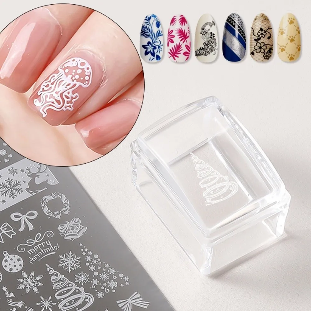 New Transparent Nail Art Stamping Plates Reusable French Silicone Nail Stamper DIY Square Nail Stencil Template Manicure Tools