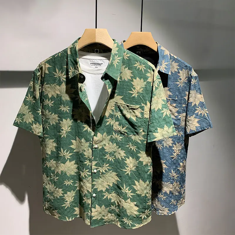 

Summer Floral Loose Casual Oversized Handsome Elegant Fashion Men's Shirt Retro Button Pockets Lapels Short Sleeve Y2K Chic Tops