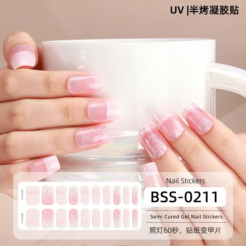 20 Strips Semi-Uitgeharde Gel Nail Nail Sticker Waterdichte Langdurige Volledige Dekking Nagel Decals Uv Lamp Nodig