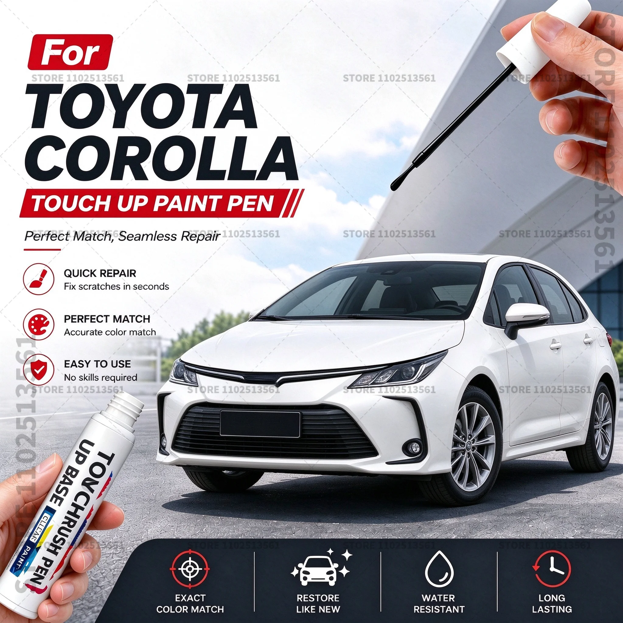 Auto Touch Up Paint Pen for Car Body Scratch Repair and Small Paint Chip Touch Ups For Toyota Corolla Super White Gray Black Red