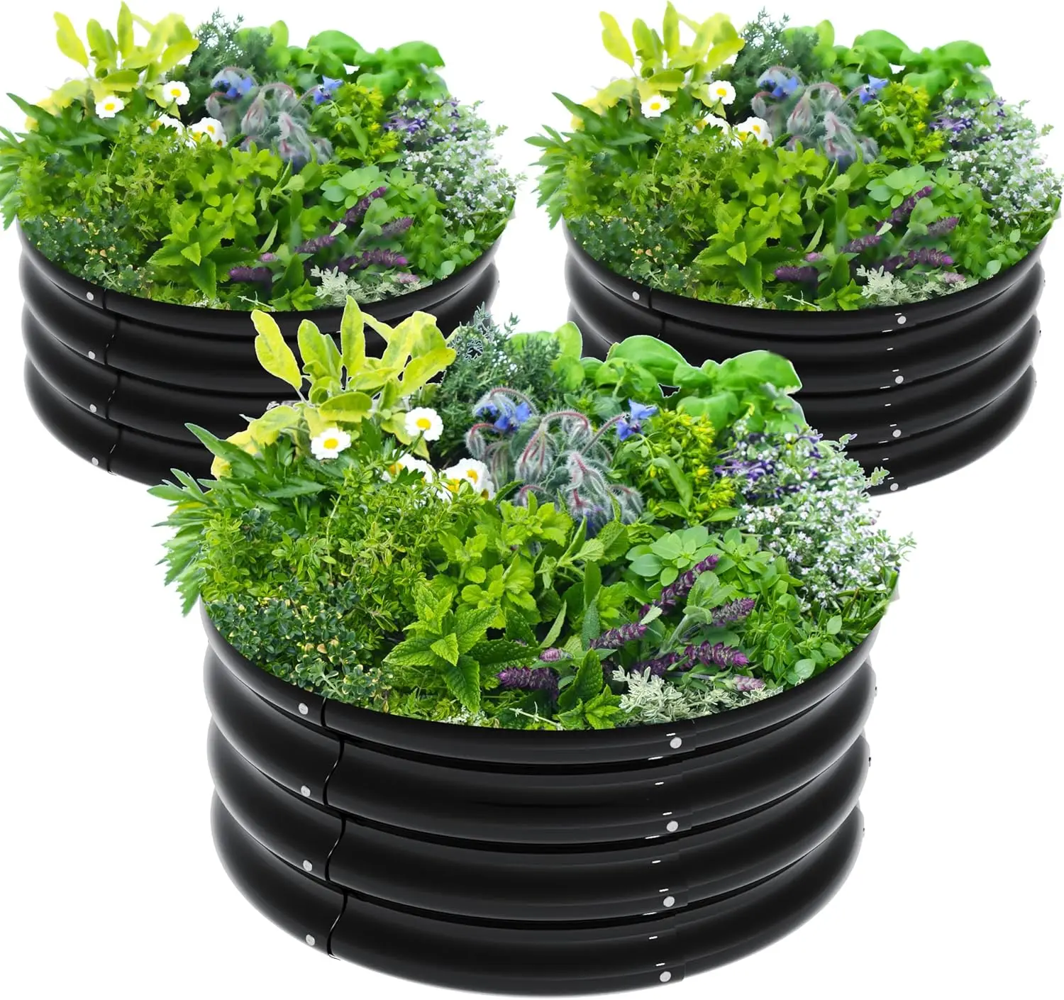 

3-Piece Round Raised Garden Bed Kit, Galvanized Metal Planter Box for Outdoor Flowers Herbs Vegetables, Black