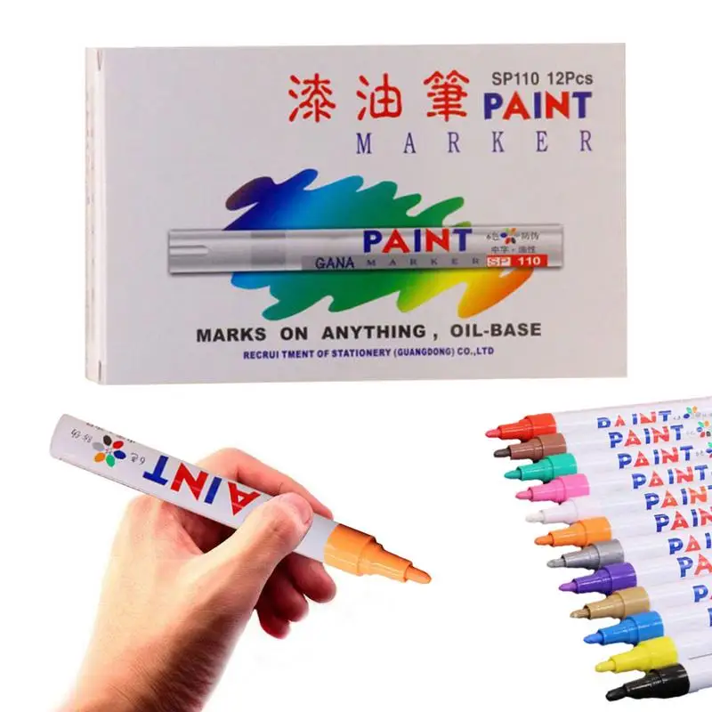 Tire Paint Pen Set Of 12 Anti-fading Quick Dry Oil Base Paint Marker Waterproof Oil Based Paint Marker Pen For Car Tire Glass