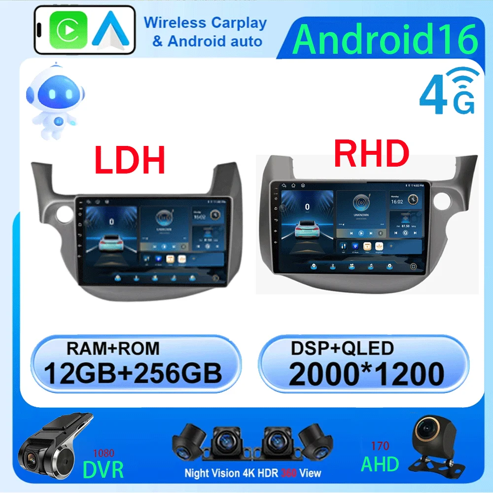 Car Radio 10' Android 16 Carplay Auto For HONDA FIT JAZZ 2007-2013 Multimedia Video Player GPS Navigation 4G+WiFi Head Unit 2 Di