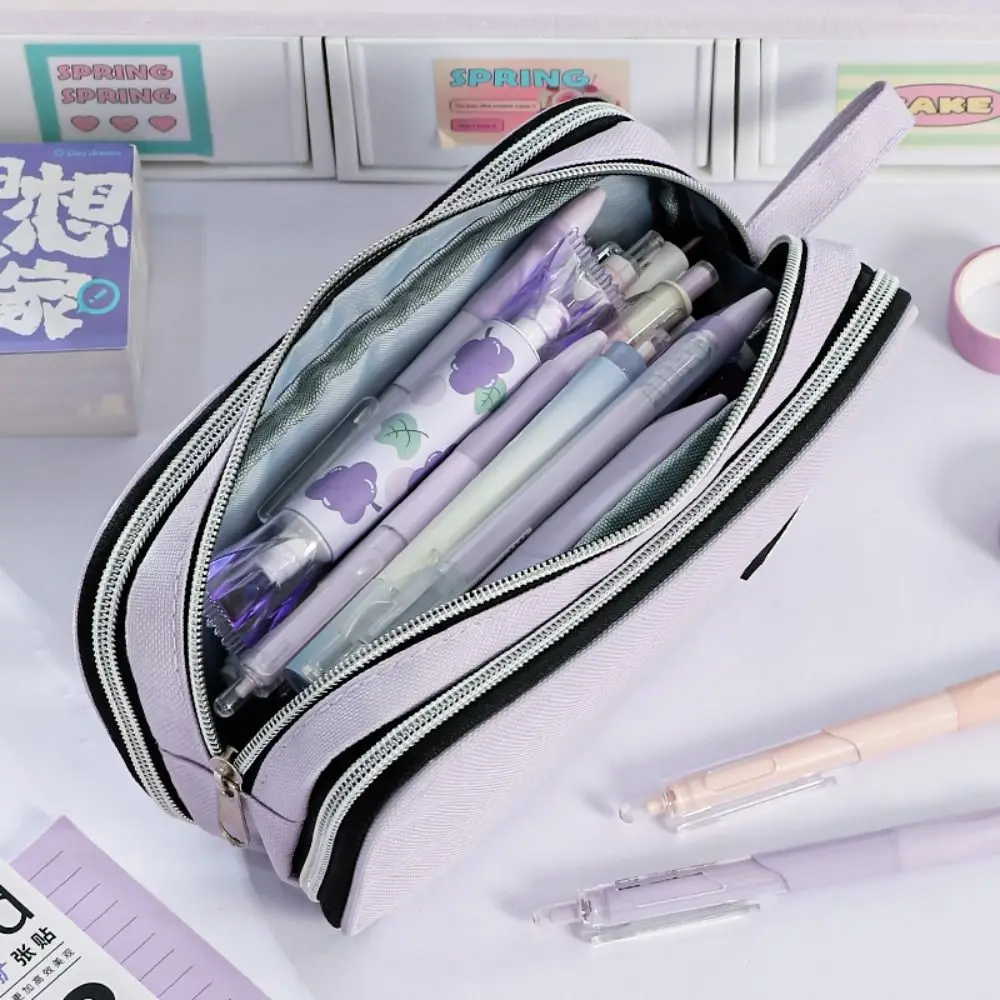 

Simple Three Layers Pencil Case Large Capacity Zipper Design Stationery Bag Pen Bag Gift