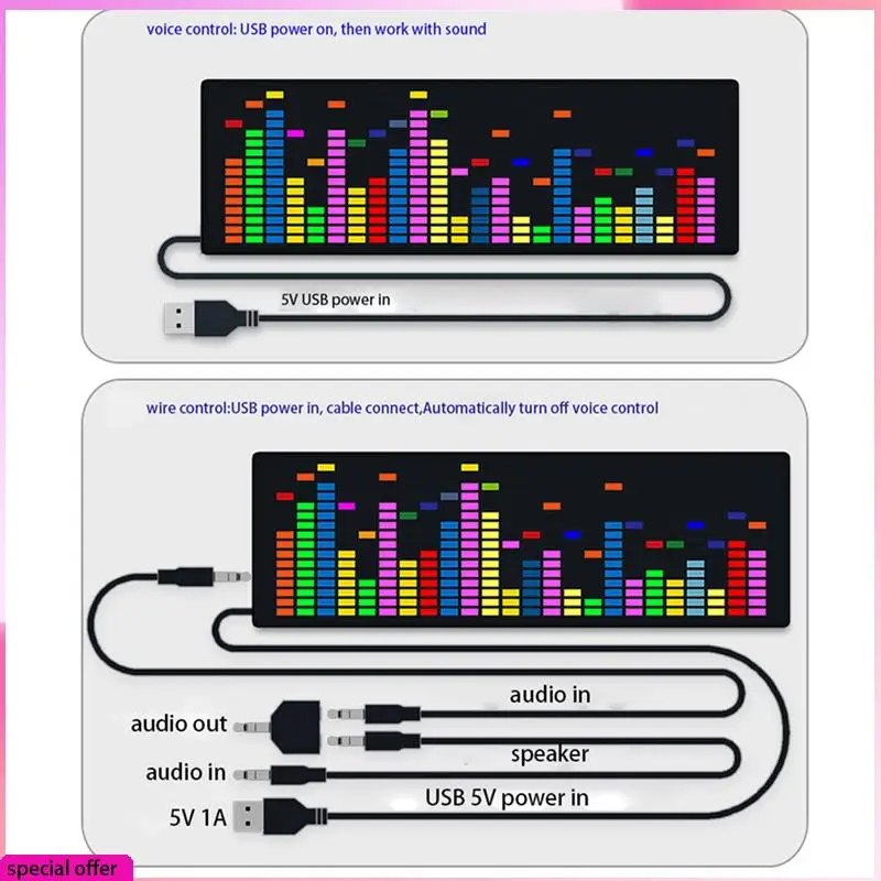 

A64Z 2X LED Music Spectrum Rhythm Lights Voice Sensor 1624 RGB Atmosphere Level Indicator With Clock Display(Wire Control)