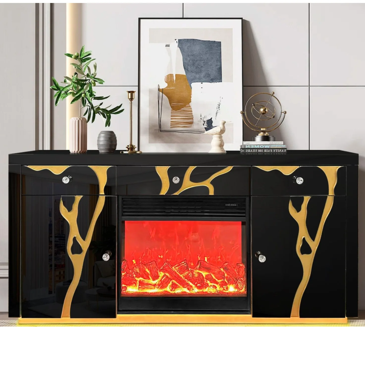Living room, kitchen, furniture, TV cabinet, electric fireplace, heater with remote control mirror electric fireplace