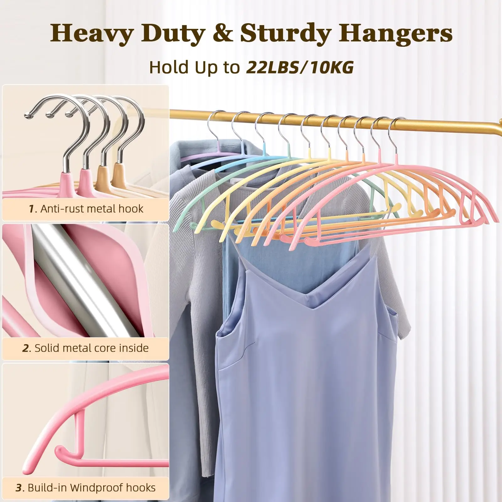 5pcs Durable Heavy Duty Coat Hangers Non Slip  Sweater Hangers No Shoulder Bump Heavy Duty Metal Clothes Hangers for Closet