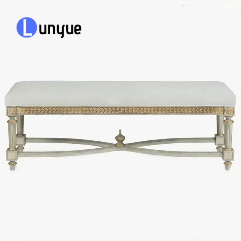 French Antique Handmade Wooden End Stool Eco Friendly Soft Upholstered Bedroom Furniture Hotel Home Decor Comfortable Durable