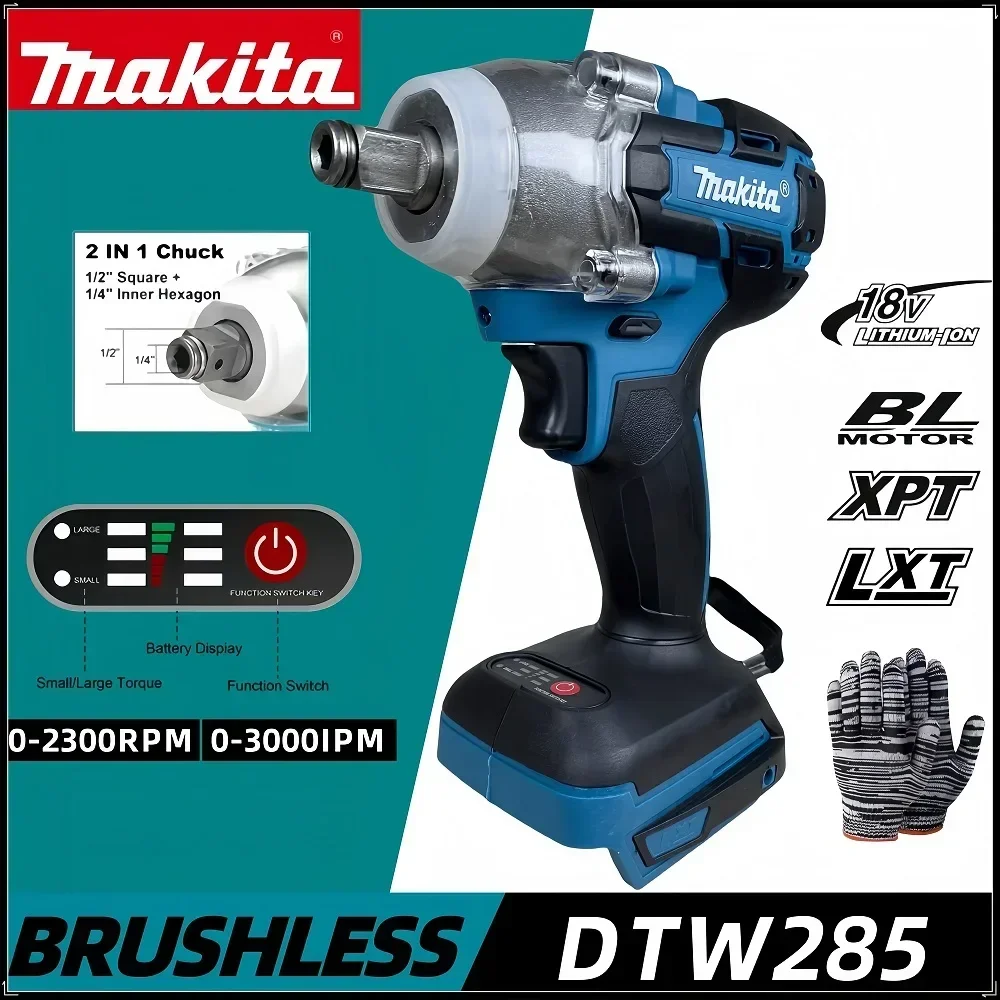 Makita DTW285 Cordless wrench 18V Brushless electric impact wrench 1/2 inch vehicle service tool 18V battery rechargeable