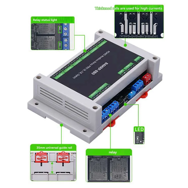 

LBER Industrial Grade 8CH Relay Module RS485 Interface Relay Modbus RTU Protocol Control Optocoupler Isolation