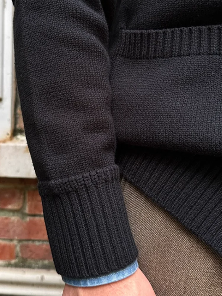 Vintage Autumn Winter Business Men Casual Sweater Cardigan Single Breasted Slim Fit Warm Knitted Coat Lapel Collar Knitwear Tops