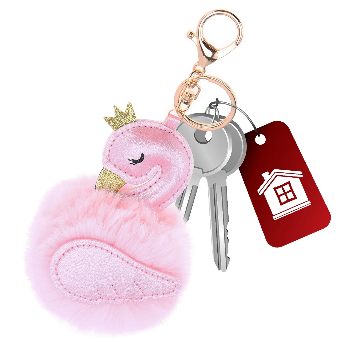 Cartoon Schwan Form flauschige Kugel Schlüsselanhänger Schlüsselanhänger Tasche Anhänger Ornament (Rosa) Schlüsselanhänger Schlüsselanhänger