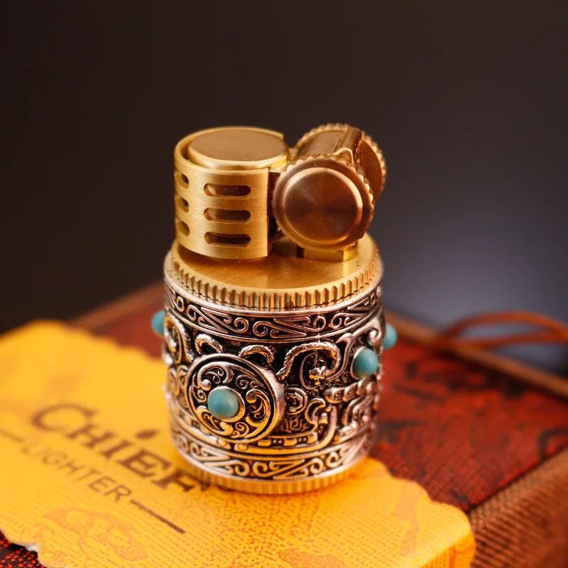 Lighter Collection Silver Armor Chubby Portable Retro Creative Windproof Cigar Accessories Men's Gift Original Gift Box