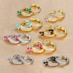 Luxury Lovely Sweet Flower Small Hoop Earrings Colorful Zircon Stainless Steel Punk Unisex Rock Huggies Earring Piercing Jewelry