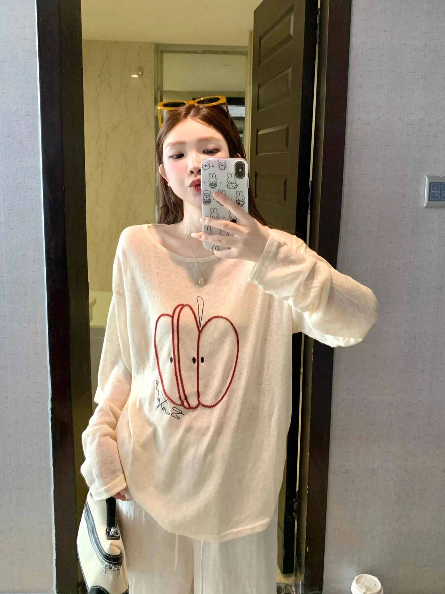 تي شيرت بأكمام طويلة للفتيات والنساء للربيع والفتيات وربطة عنق بحافة وخصر مطوي وياقة فنية أنيقة وطبقات ملابس شبابية #5