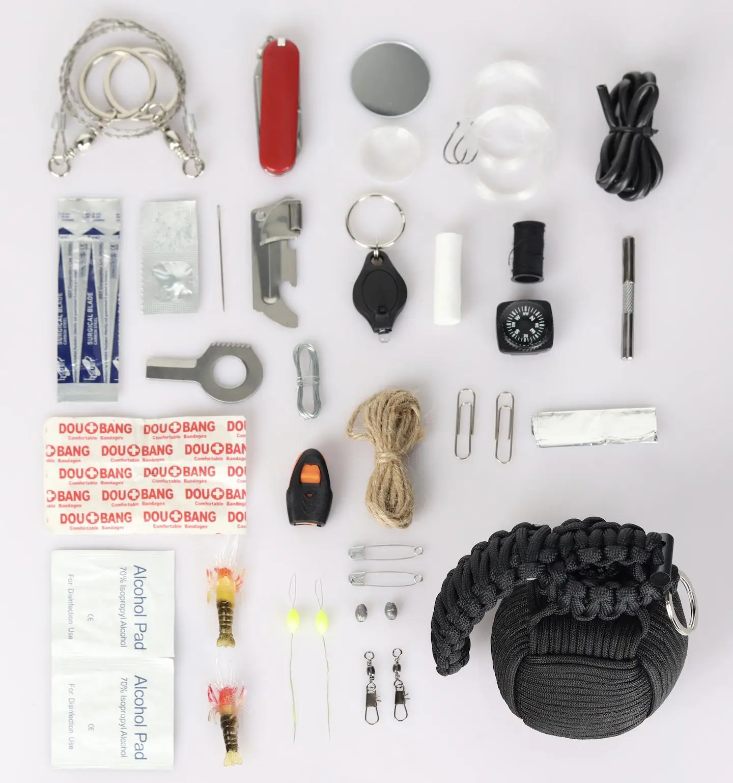 Emergency Carabiner Kit-Grenade Survival Pack Is 550 Parachute Cord Is Packed with 17 Tools Including Fishing Essentials（2 Sets）