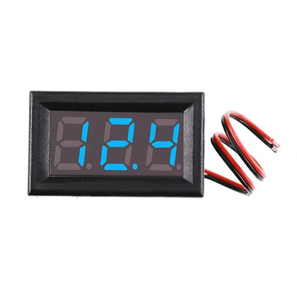 Meja voltase LED 0.56 inci, alat listrik pengukuran Voltmeter 2 garis DC voltase Merah Biru Hijau DC 5-120V 1 buah