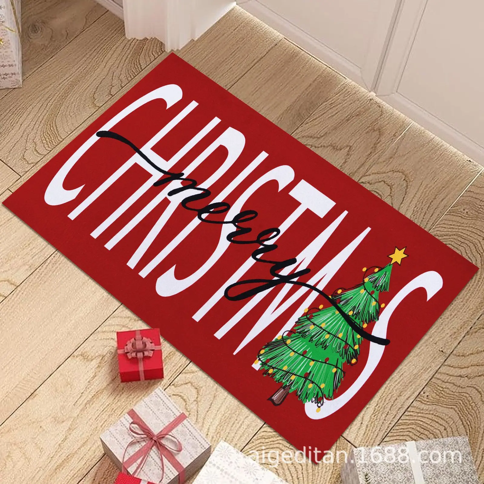 VIKAMA Dachshund Santa Hat Fair Isle Sweater MERRY CHRISTMAS Door Mat, Non Slip Absorbent Plush Mat Front Door, Xmas Decor
